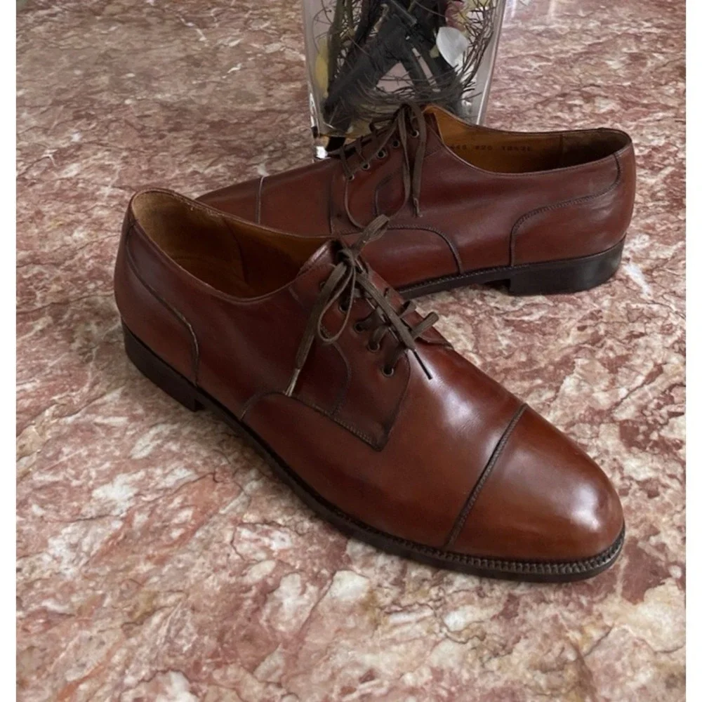 Salvatore Ferragamo Brown Leather Cap Toe Oxford Men's Dress Shoes 10.5 2E, $795